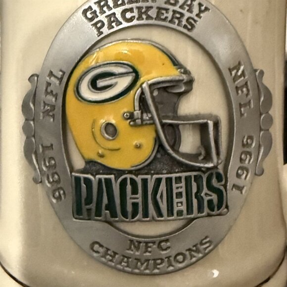 Vintage Green Bay Packers 1996 NFC Champions Beer Stein Mug Glass Pewter Ceramic - Picture 8 of 8